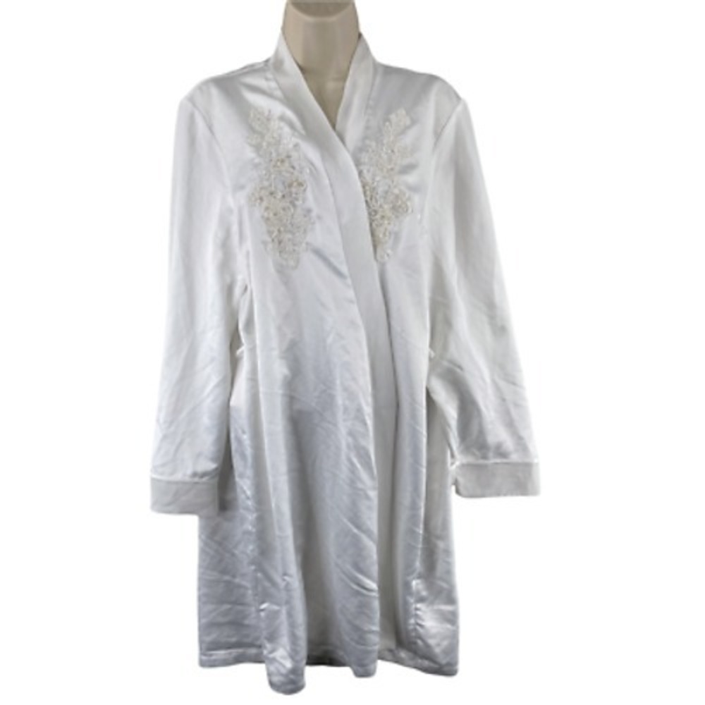 Linea Donatello Satin Robe L/XL White Polyester Open Applique Sequined BRIDE - Picture 2 of 12